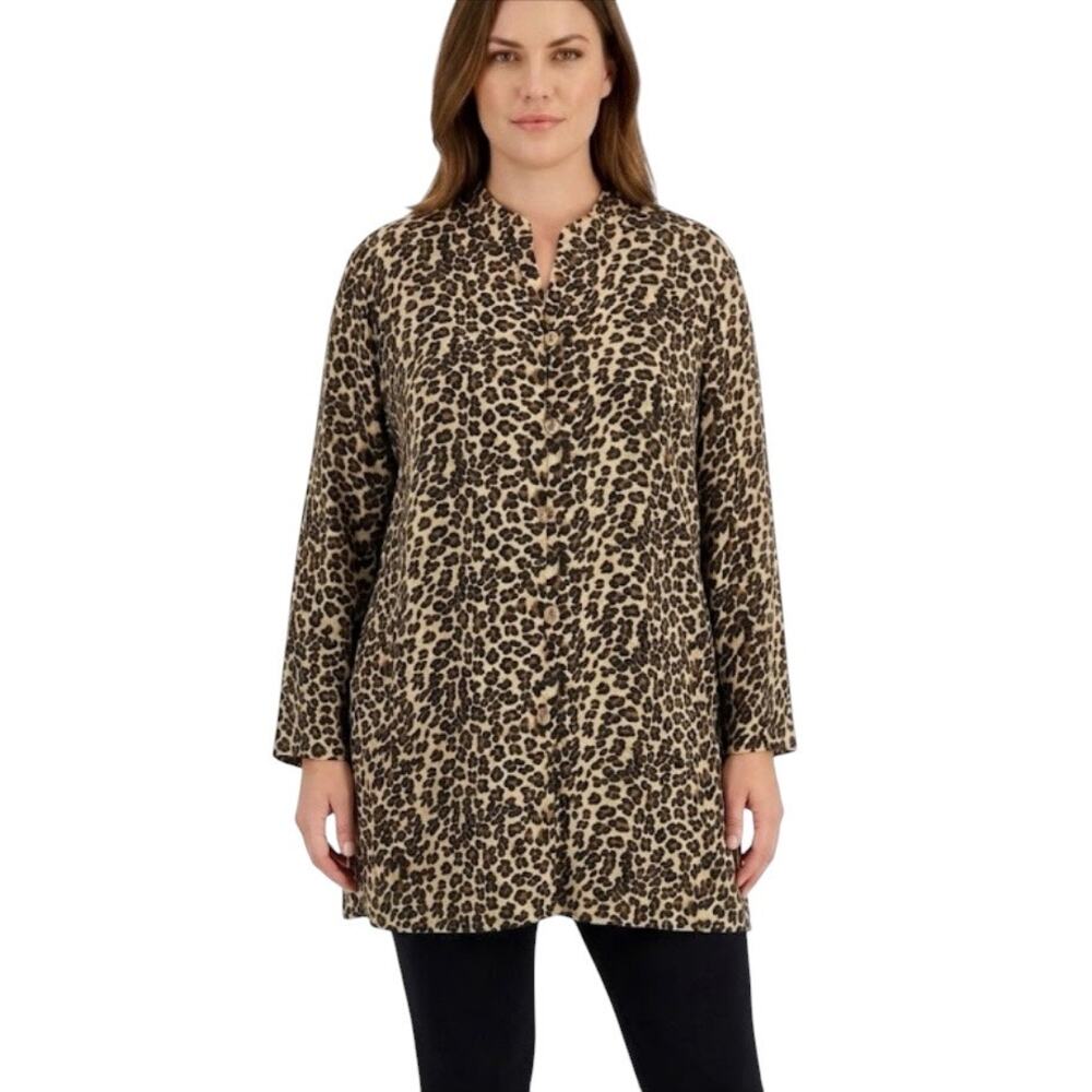 Karen Scott Leopard Print Button Front Tunic Top Size XL